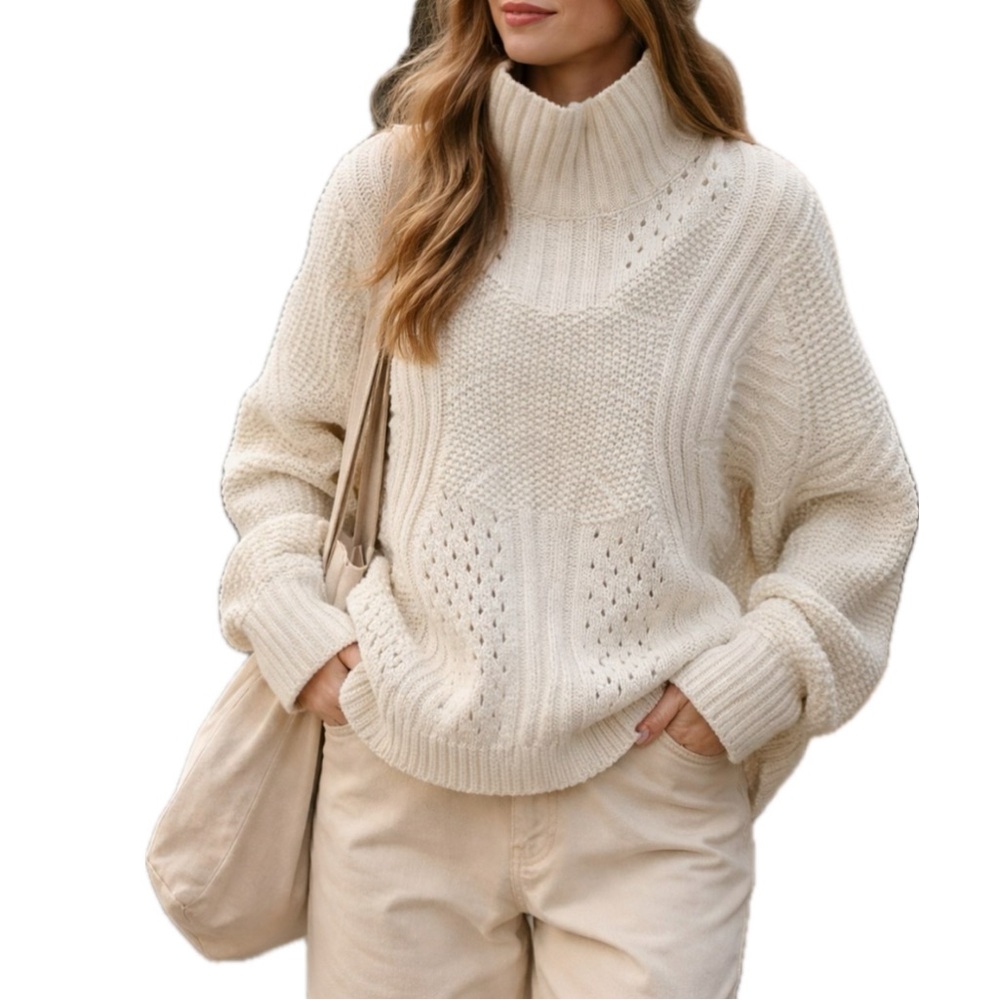 Black Label Fisherman Style Cream Sweater, Large